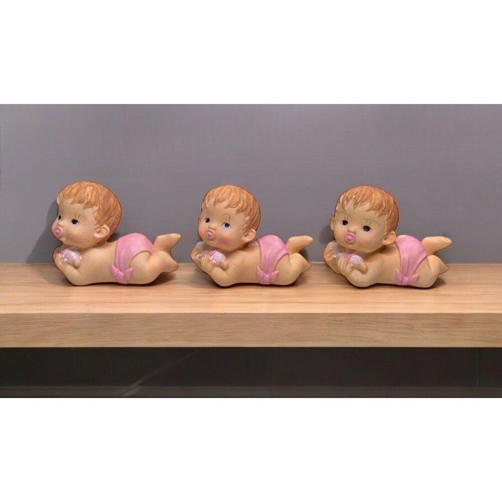3 CWI Brand Baby Figurines Vintage Baby Shower Gift Decor Crafts 2” T Pink NWT